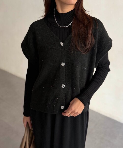 Chez toi(シェトワ)の「スパンコールベスト×ニットワンピース(ワンピース・レディース・グレー/ブラウン/ブラック・FREE)」の5枚目の写真