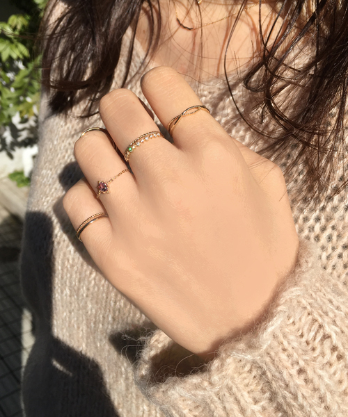 NOIR DE POUPEE K10 シンプルクロスラインレイヤードリング