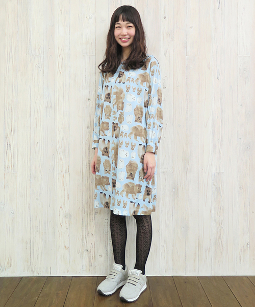 Ne-net（ネネット）の「S どうぶついっぱいプリント（ワンピース・レディース・グリーン/ブルー/ベージュ・02）」の3枚目の写真