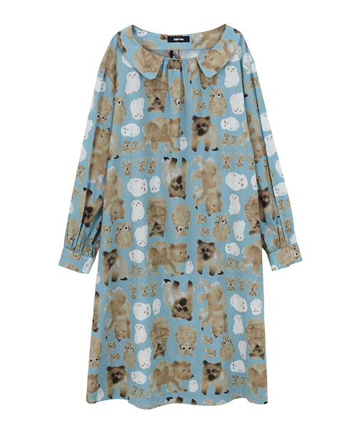 Ne-net（ネネット）の「S どうぶついっぱいプリント（ワンピース・レディース・グリーン/ブルー/ベージュ・02）」の7枚目の写真