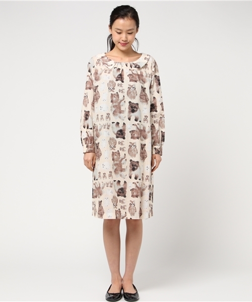 Ne-net（ネネット）の「S どうぶついっぱいプリント（ワンピース・レディース・グリーン/ブルー/ベージュ・02）」の16枚目の写真