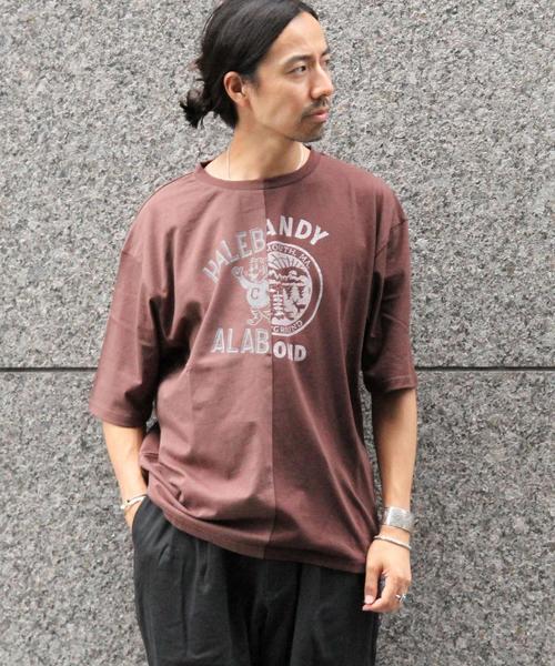 coen（コーエン）の「カレッジプリント切替リラックスフィットTシャツ（Tシャツ/カットソー・メンズ・ホワイト/ダークブラウン・LARGE/MEDIUM/SMALL）」の2枚目の写真