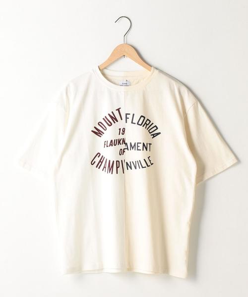 coen（コーエン）の「カレッジプリント切替リラックスフィットTシャツ（Tシャツ/カットソー・メンズ・ホワイト/ダークブラウン・LARGE/MEDIUM/SMALL）」の4枚目の写真