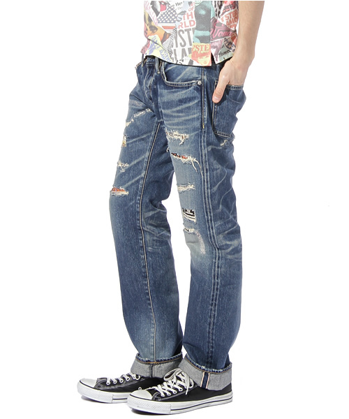 HYSTERIC GLAMOUR（ヒステリックグラマー）の「SCR加工デニムストレートPT（デニムパンツ・メンズ・インディゴブルー・28inch/30inch/32inch/34inch）」の2枚目の写真