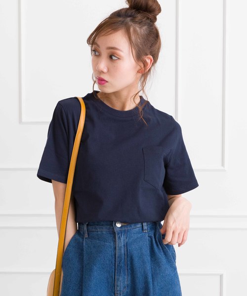 SpRay（スプレイ）の「ポケ付クルーネック　Ｔシャツ（Tシャツ/カットソー・レディース・ホワイト×ブラック/パープル/レッド/グレー/ネイビー/マスタード/ブラック/カーキ/ホワイト/ピンク系その他/キャメル/ライトパープル/ベージュ/イエロー系その他・FREE）」の8枚目の写真