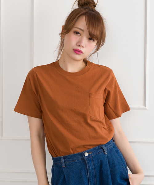 SpRay（スプレイ）の「ポケ付クルーネック　Ｔシャツ（Tシャツ/カットソー・レディース・ホワイト×ブラック/パープル/レッド/グレー/ネイビー/マスタード/ブラック/カーキ/ホワイト/ピンク系その他/キャメル/ライトパープル/ベージュ/イエロー系その他・FREE）」の12枚目の写真