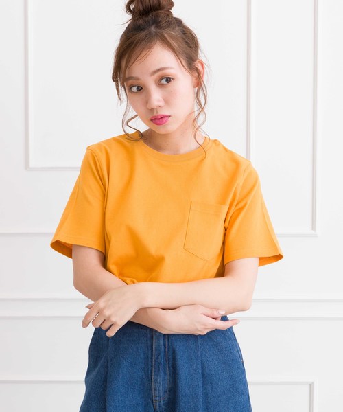 SpRay（スプレイ）の「ポケ付クルーネック　Ｔシャツ（Tシャツ/カットソー・レディース・ホワイト×ブラック/パープル/レッド/グレー/ネイビー/マスタード/ブラック/カーキ/ホワイト/ピンク系その他/キャメル/ライトパープル/ベージュ/イエロー系その他・FREE）」の11枚目の写真