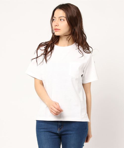 SpRay（スプレイ）の「ポケ付クルーネック　Ｔシャツ（Tシャツ/カットソー・レディース・ホワイト×ブラック/パープル/レッド/グレー/ネイビー/マスタード/ブラック/カーキ/ホワイト/ピンク系その他/キャメル/ライトパープル/ベージュ/イエロー系その他・FREE）」の22枚目の写真