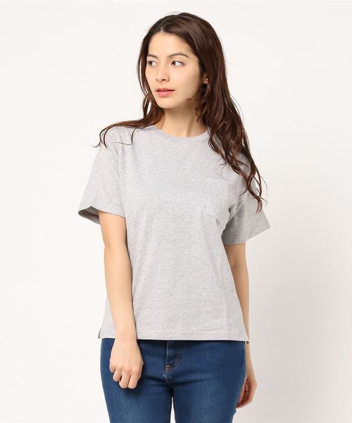 SpRay（スプレイ）の「ポケ付クルーネック　Ｔシャツ（Tシャツ/カットソー・レディース・ホワイト×ブラック/パープル/レッド/グレー/ネイビー/マスタード/ブラック/カーキ/ホワイト/ピンク系その他/キャメル/ライトパープル/ベージュ/イエロー系その他・FREE）」の18枚目の写真