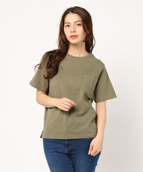 SpRay（スプレイ）の「ポケ付クルーネック　Ｔシャツ（Tシャツ/カットソー・レディース・ホワイト×ブラック/パープル/レッド/グレー/ネイビー/マスタード/ブラック/カーキ/ホワイト/ピンク系その他/キャメル/ライトパープル/ベージュ/イエロー系その他・FREE）」の19枚目の写真