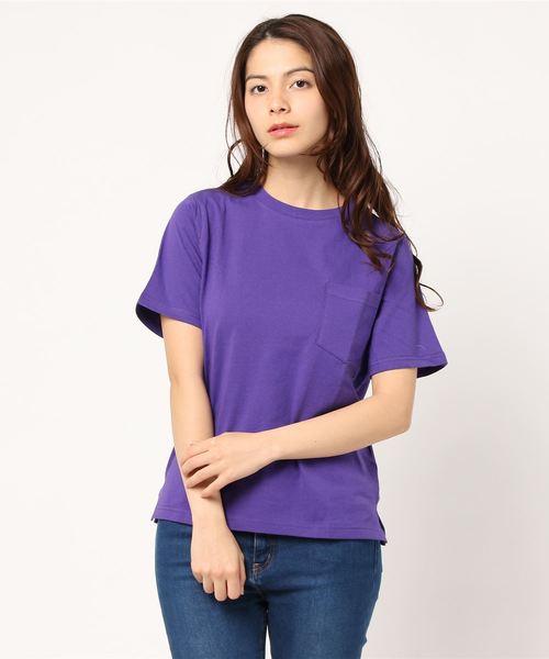 SpRay（スプレイ）の「ポケ付クルーネック　Ｔシャツ（Tシャツ/カットソー・レディース・ホワイト×ブラック/パープル/レッド/グレー/ネイビー/マスタード/ブラック/カーキ/ホワイト/ピンク系その他/キャメル/ライトパープル/ベージュ/イエロー系その他・FREE）」の16枚目の写真