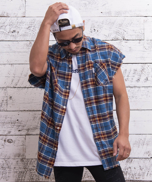 #Re:room（リルーム）の「ヴィンテージノースリーブチェックシャツ（シャツ/ブラウス・メンズ・ブラック/レッド/イエロー/ブルー・FREE）」の3枚目の写真