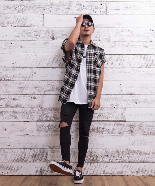 #Re:room（リルーム）の「ヴィンテージノースリーブチェックシャツ（シャツ/ブラウス・メンズ・ブラック/レッド/イエロー/ブルー・FREE）」の7枚目の写真