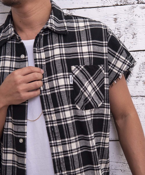 #Re:room（リルーム）の「ヴィンテージノースリーブチェックシャツ（シャツ/ブラウス・メンズ・ブラック/レッド/イエロー/ブルー・FREE）」の9枚目の写真