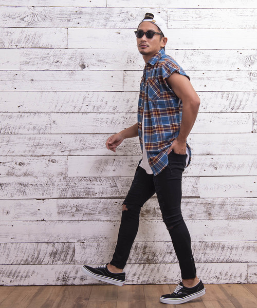 #Re:room（リルーム）の「ヴィンテージノースリーブチェックシャツ（シャツ/ブラウス・メンズ・ブラック/レッド/イエロー/ブルー・FREE）」の17枚目の写真