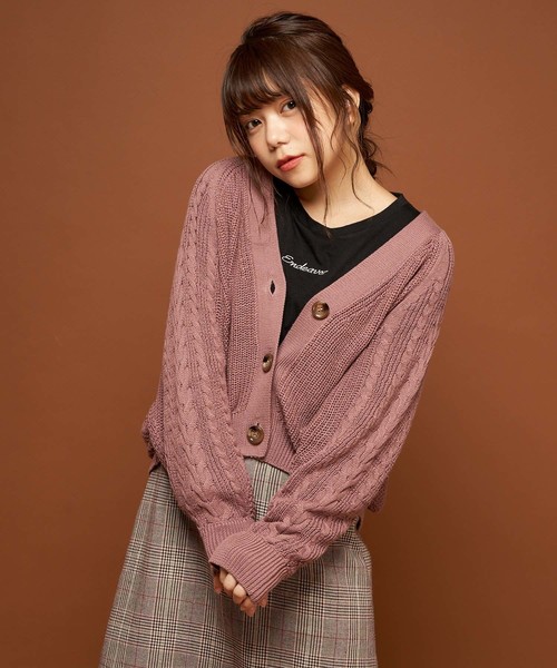 OLIVE des OLIVE(オリーブデオリーブ)の「ゆったりケーブルカーデ(カーディガン/ボレロ・レディース・ミント/キャメル/ピンク系その他・FREE)」の17枚目の写真