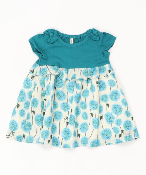 nino（ニノ）の「[90-120]ポンポンフラワーワンピース（ワンピース・キッズ・ピンク/ブルー・90cm/110cm/100cm/120cm）」の2枚目の写真