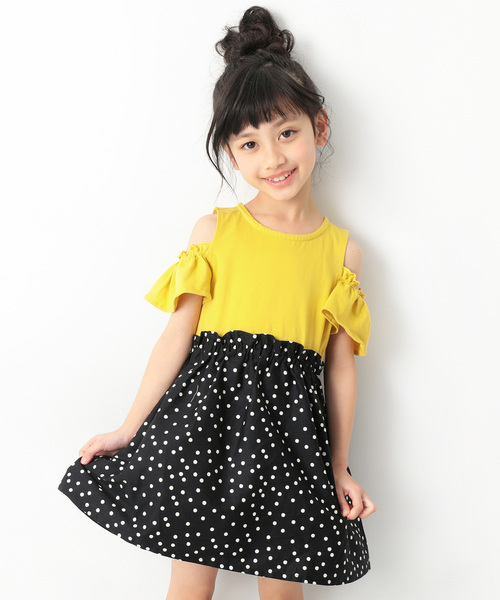 devirock(デビロック)の「オフショルドッキングワンピース(ワンピース・キッズ・イエロー/ラベンダー/ホワイト/ネイビー・140cm/150cm/160cm/110cm/100cm/120cm/130cm)」の4枚目の写真