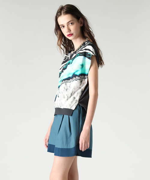 3.1 Phillip Lim（スリーワンフィリップリム）の「rock and wood neckline with marbelized geode print tshirt（Tシャツ/カットソー・レディース・ブラック・X-SMALL/SMALL）」の7枚目の写真