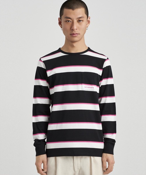 Saturdays NYC(サタデーズ ニューヨークシティ )の「James Stripe Long Sleeve Shirt(Tシャツ/カットソー・メンズ・ホワイト/ブラック・XL/XS/S/M/L)」の2枚目の写真