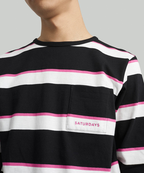 Saturdays NYC(サタデーズ ニューヨークシティ )の「James Stripe Long Sleeve Shirt(Tシャツ/カットソー・メンズ・ホワイト/ブラック・XL/XS/S/M/L)」の8枚目の写真