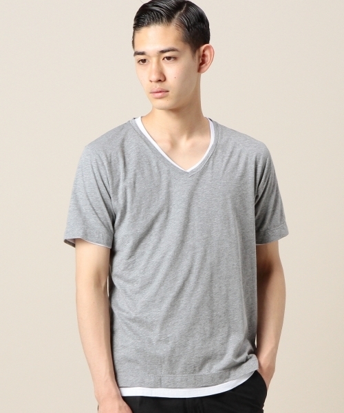 BEAUTY&YOUTH UNITED ARROWS(ビューティーアンドユースユナイテッドアローズ)の「BY コットン レイヤード Vネック カットソー◆(Tシャツ/カットソー・メンズ・グレー/ネイビー/ライラック・X-LARGE/SMALL/LARGE/MEDIUM)」の1枚目の写真