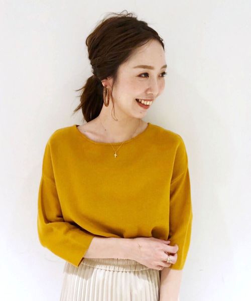 Perle Peche(ペルルペッシュ)の「ボートネックガーターニット(ニット/セーター)」|マスタード