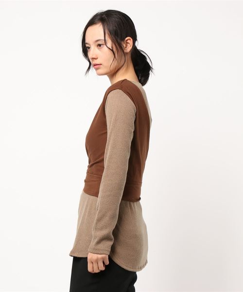 STYLEBLOCK（スタイルブロック）の「起毛リブ×起毛カットソーワンショルドッキングトップス（Tシャツ/カットソー・レディース・ブラック/ベージュ/ブラウン/キャメル・M）」の5枚目の写真
