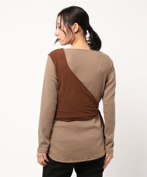 STYLEBLOCK（スタイルブロック）の「起毛リブ×起毛カットソーワンショルドッキングトップス（Tシャツ/カットソー・レディース・ブラック/ベージュ/ブラウン/キャメル・M）」の6枚目の写真