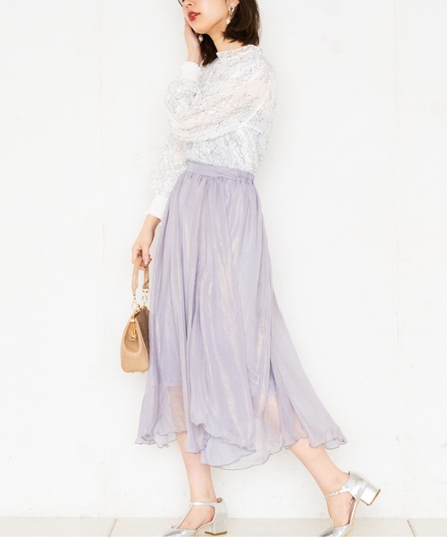 natural couture(ナチュラルクチュール)の「【WEB限定カラー有り】シアー箔スカート(スカート・レディース・サックスブルー/ミント/モカ/ライトベージュ/ラベンダー・FREE)」の5枚目の写真