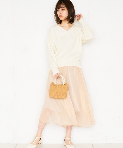natural couture(ナチュラルクチュール)の「【WEB限定カラー有り】シアー箔スカート(スカート・レディース・サックスブルー/ミント/モカ/ライトベージュ/ラベンダー・FREE)」の6枚目の写真