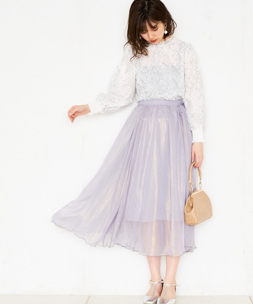 natural couture(ナチュラルクチュール)の「【WEB限定カラー有り】シアー箔スカート(スカート・レディース・サックスブルー/ミント/モカ/ライトベージュ/ラベンダー・FREE)」の7枚目の写真