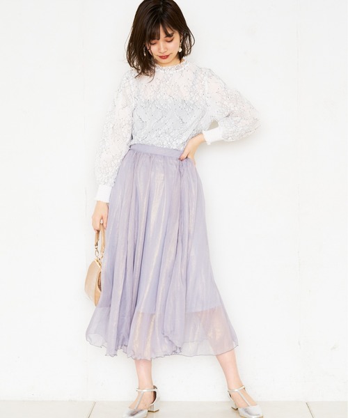natural couture(ナチュラルクチュール)の「【WEB限定カラー有り】シアー箔スカート(スカート・レディース・サックスブルー/ミント/モカ/ライトベージュ/ラベンダー・FREE)」の10枚目の写真