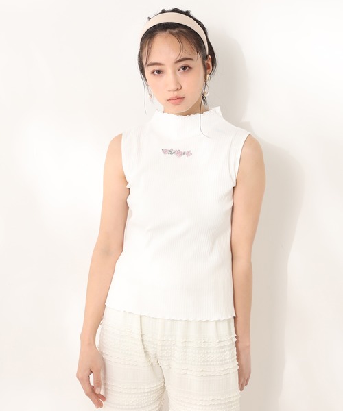 one after another NICE CLAUP（ワンアフターアナザーナイスクラップ）の「プチハイ刺繍テレコインナー（タンクトップ・レディース・オフホワイト/ベージュ/ピンクベージュ・FREE）」の20枚目の写真