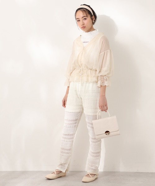 one after another NICE CLAUP（ワンアフターアナザーナイスクラップ）の「プチハイ刺繍テレコインナー（タンクトップ・レディース・オフホワイト/ベージュ/ピンクベージュ・FREE）」の7枚目の写真