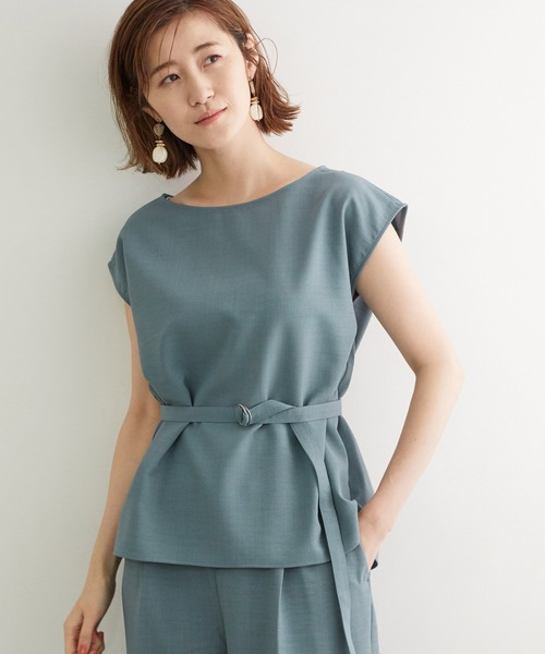 ROPE' PICNIC(ロペピクニック)の「【セットアップ対応】麻調ベルト付きフレンチスリーブブラウス(シャツ/ブラウス)」|サックスブルー