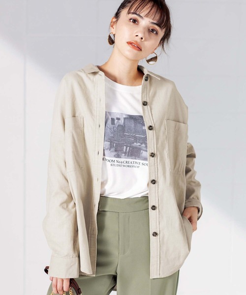 GeeRA(ジーラ)の「綿100%コーデュロイCPOシャツ(シャツ/ブラウス・レディース・アイボリー/モカ・SMALL/LARGE/X-LARGE/XX-LARGE)」の1枚目の写真