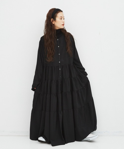 Libra Cue（リブラ キュー）の「ティアードエアリーボリュームワンピース（ワンピース・レディース・ブラック/ブラウン/グレー・FREE）」の4枚目の写真