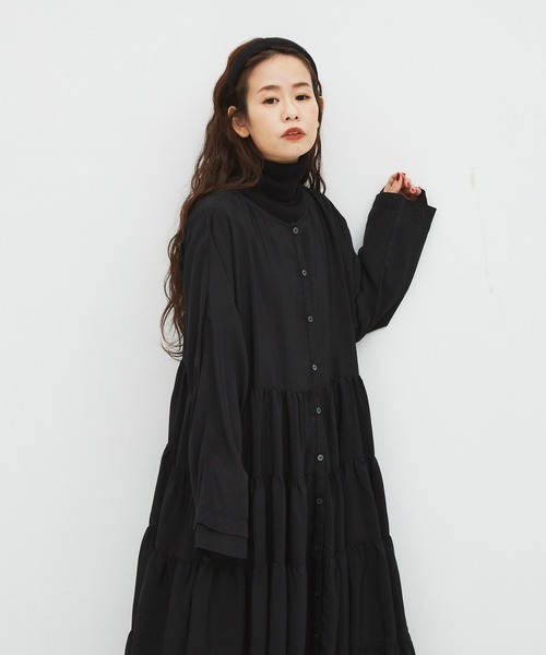 Libra Cue（リブラ キュー）の「ティアードエアリーボリュームワンピース（ワンピース・レディース・ブラック/ブラウン/グレー・FREE）」の7枚目の写真