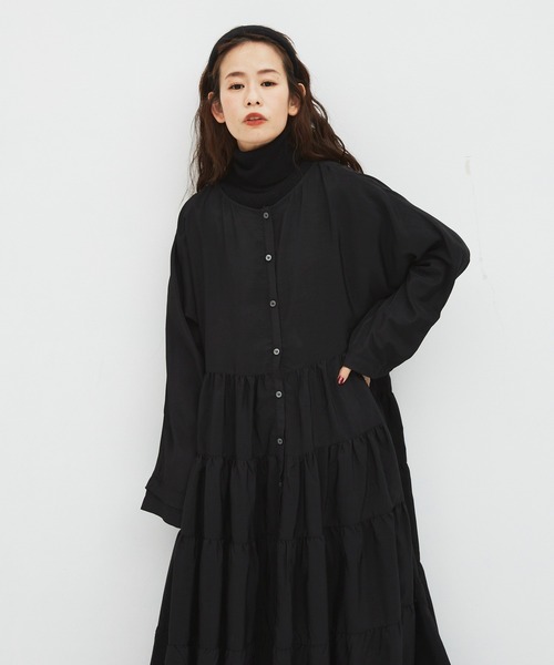 Libra Cue（リブラ キュー）の「ティアードエアリーボリュームワンピース（ワンピース・レディース・ブラック/ブラウン/グレー・FREE）」の8枚目の写真