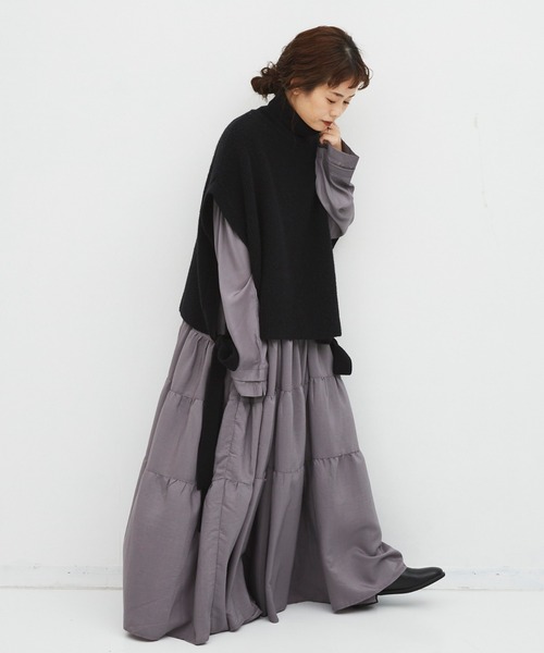 Libra Cue（リブラ キュー）の「ティアードエアリーボリュームワンピース（ワンピース・レディース・ブラック/ブラウン/グレー・FREE）」の12枚目の写真