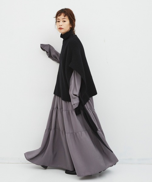 Libra Cue（リブラ キュー）の「ティアードエアリーボリュームワンピース（ワンピース・レディース・ブラック/ブラウン/グレー・FREE）」の14枚目の写真