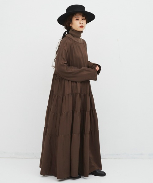 Libra Cue（リブラ キュー）の「ティアードエアリーボリュームワンピース（ワンピース・レディース・ブラック/ブラウン/グレー・FREE）」の15枚目の写真