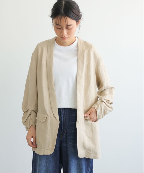 AMERICAN HOLIC(アメリカンホリック)の「リネンブレンドジャケット(テーラードジャケット・レディース・ベージュ/ブラウン・MEDIUM/LARGE)」の1枚目の写真