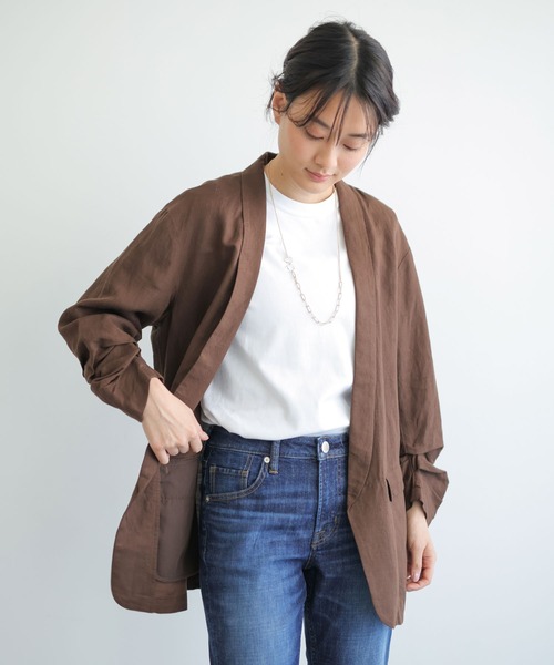 AMERICAN HOLIC(アメリカンホリック)の「リネンブレンドジャケット(テーラードジャケット・レディース・ベージュ/ブラウン・MEDIUM/LARGE)」の2枚目の写真