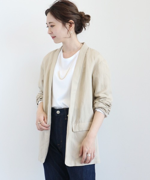 AMERICAN HOLIC(アメリカンホリック)の「リネンブレンドジャケット(テーラードジャケット・レディース・ベージュ/ブラウン・MEDIUM/LARGE)」の10枚目の写真