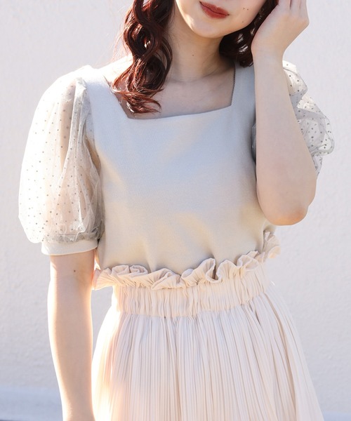 one after another NICE CLAUP（ワンアフターアナザーナイスクラップ）の「シアードットスリーブテレコトップス（Tシャツ/カットソー・レディース・オフホワイト/モカ/ミント/ブラック/グレー・FREE）」の3枚目の写真