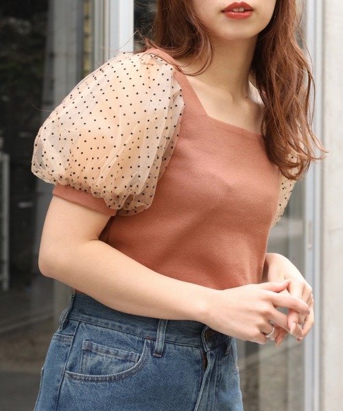 one after another NICE CLAUP（ワンアフターアナザーナイスクラップ）の「シアードットスリーブテレコトップス（Tシャツ/カットソー・レディース・オフホワイト/モカ/ミント/ブラック/グレー・FREE）」の4枚目の写真