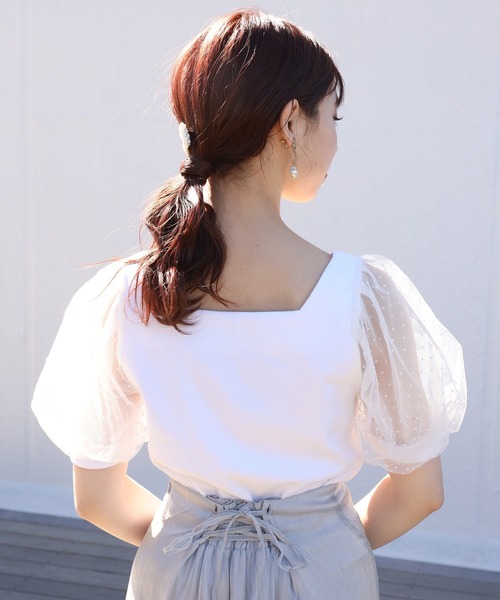 one after another NICE CLAUP（ワンアフターアナザーナイスクラップ）の「シアードットスリーブテレコトップス（Tシャツ/カットソー・レディース・オフホワイト/モカ/ミント/ブラック/グレー・FREE）」の18枚目の写真