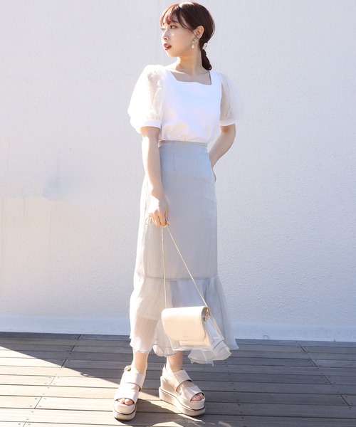 one after another NICE CLAUP（ワンアフターアナザーナイスクラップ）の「シアードットスリーブテレコトップス（Tシャツ/カットソー・レディース・オフホワイト/モカ/ミント/ブラック/グレー・FREE）」の20枚目の写真